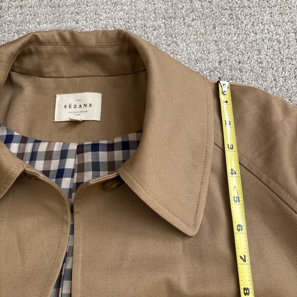 Sezane Clyde Trench Coat Button Up Camel Brown Women Sz 38 US 6 Plaid Lined - Picture 12 of 14